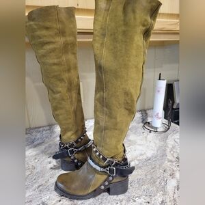 A.S.98 SEEKER Women's Olive Knee-High OTK Buckle Leather Boots 37